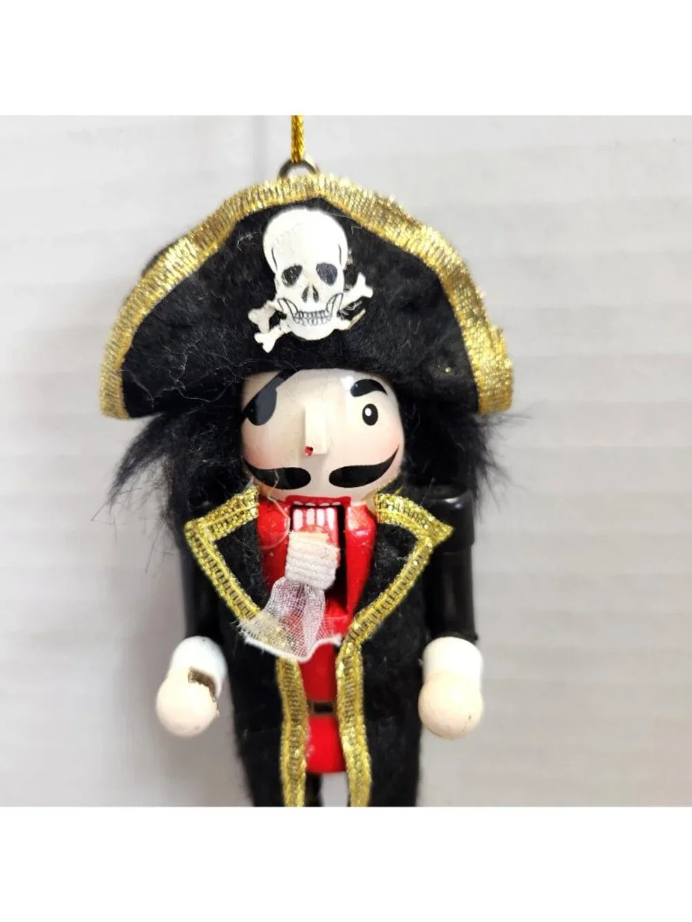 Pirate Nutcracker Christmas Ornament Wooden Black Hat Skull Crossbone Decor READ
